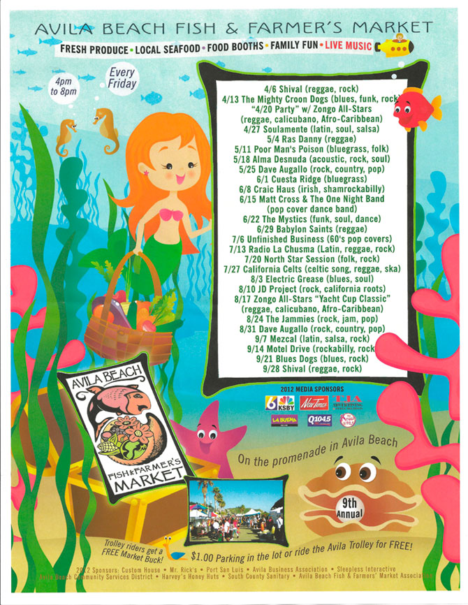 Avila Beach Fish and Farmers Market flyer 2012