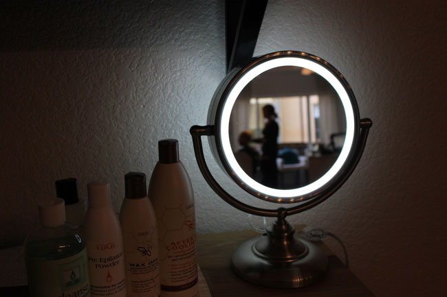 Hair styling in a mirror