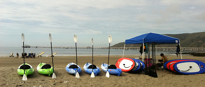 Kayak rentals setup on the beach