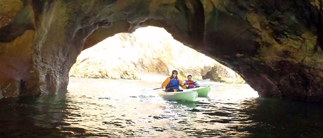 Cave exploring on kayaks