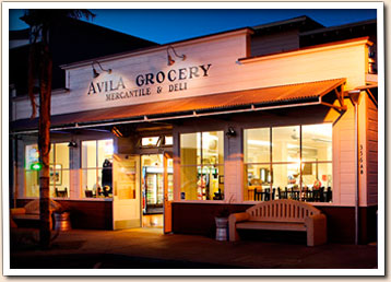 The Avila Grocery at night